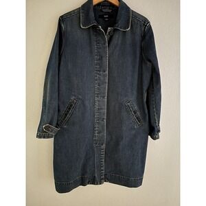 Vintage GAP Denim Jean Jacket Trench Coat 2002 Y2K Button Up Long Women's XL